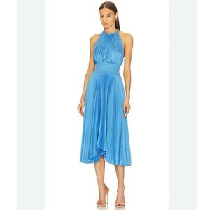 alc renzo dress blue A.L.C. Women's Renzo II Satin Pleated Dress in Riviera, Size 14